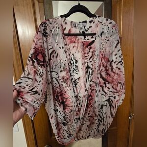 Sheer 1X Wrap Style Blouse